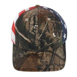 Kati Men's Real tree Camo Trucker Hat with American Flag Mesh Back